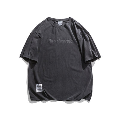 Camiseta Hombre Estilo Retro Japonés con Hombros Caídos y Estampado de Letras - Image 2