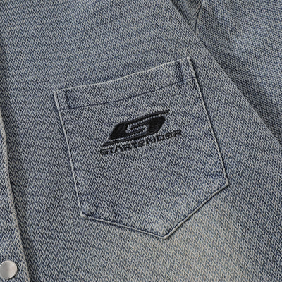 Camisa Denim Blanca Desgastada Estilo Urbano Punk para Hombre - Image 3