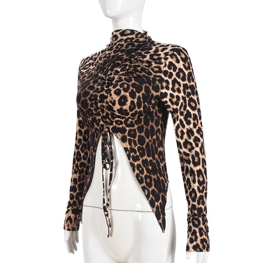 Blusa Ajustada de Manga Larga con Estampado Leopardo y Cordón - Image 17