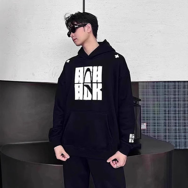 Sudadera Gris Jaspeado con Bordado para Hombre Otoño Invierno