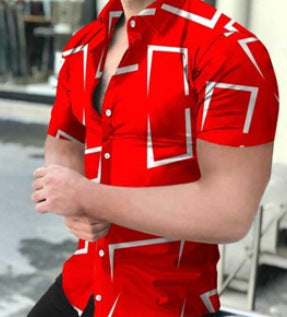 Camisa Casual Slim Estampado 3D Playa Manga Corta para Hombre - Image 12