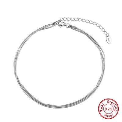 Pulsera Tobillera de Plata Esterlina 925 Triple Capa para Mujer - Image 7