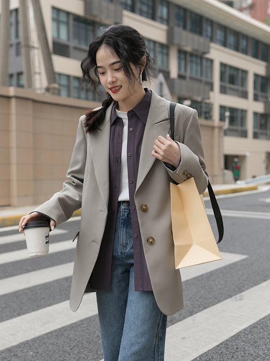 Blazer Casual Gris para Mujer - Primavera y Otoño - Image 3