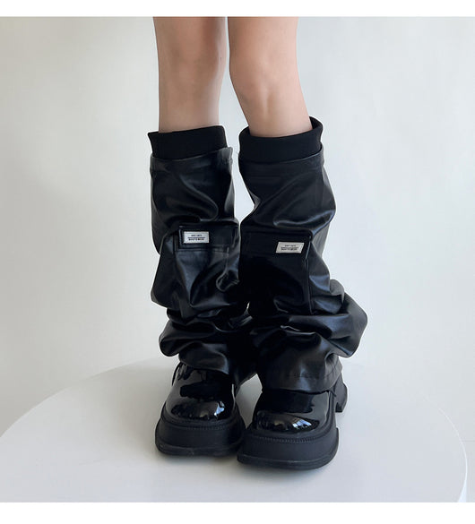 Calentadores de Pierna Estilo Milenial Cool Girl Cuero Negro con Bolsillos - Image 13