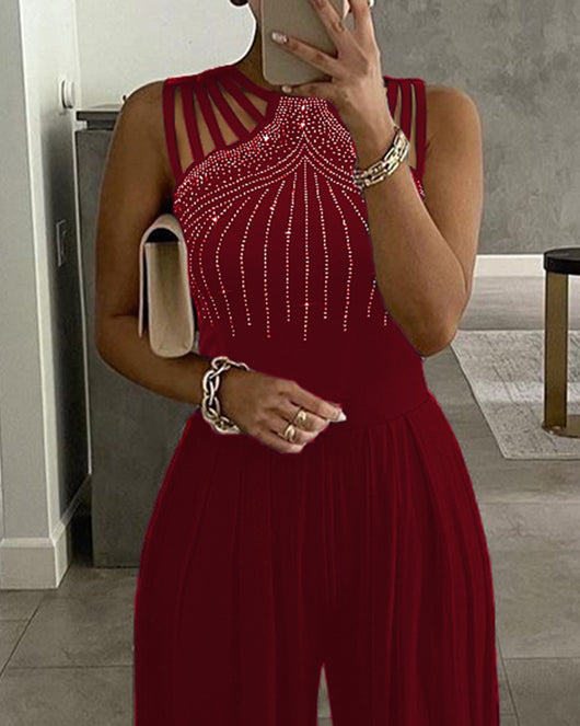 Jumpsuit Elegante de Pierna Ancha con Detalles Remachados para Mujer - Image 5