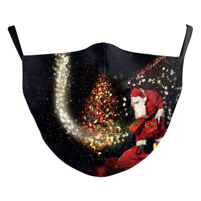 Black adult dust mask with a Christmas wreath design featuring Santa Claus in the center. - Image 21