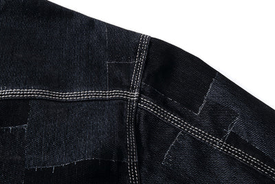 Chaqueta Denim Vintage con Paneles Texturizados para Hombre - Image 3