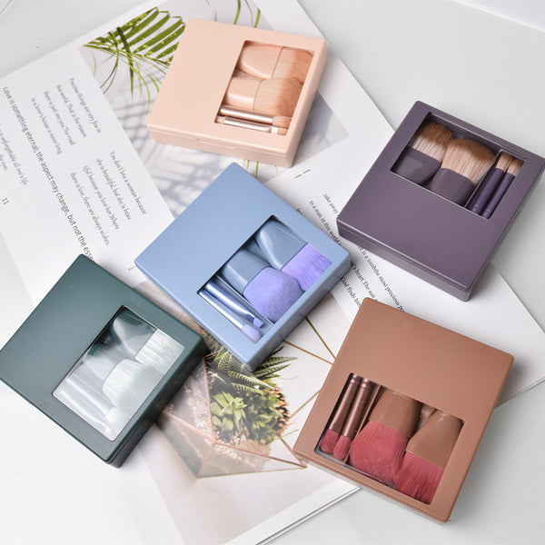 Juego de Brochas de Maquillaje de Viaje con Espejo y Cerdas Suaves