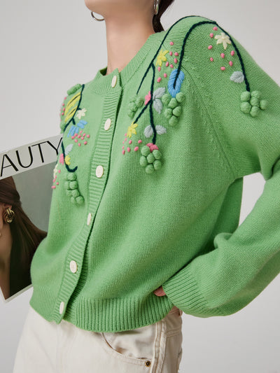 Cardigan Tejido con Bordado Tridimensional Verde para Mujer - Image 2