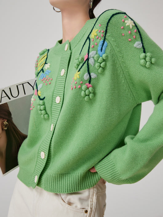 Cardigan Tejido con Bordado Tridimensional Verde para Mujer - Image 2