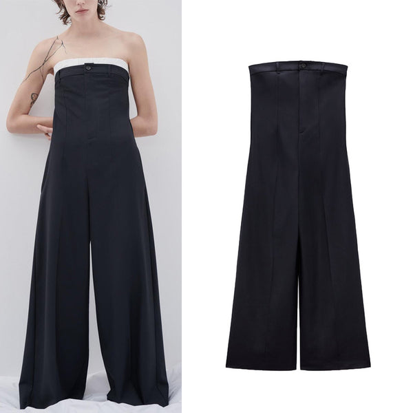 Jumpsuit de Pierna Ancha con Cuello Frío y Detalles en Contraste