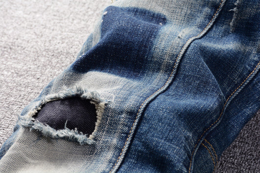 Jeans Slim Vintage Rotos con Parches para Hombre - Image 17