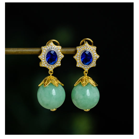 Aretes de Jade Retro Francés en Plata de Ley Natural - Image 3