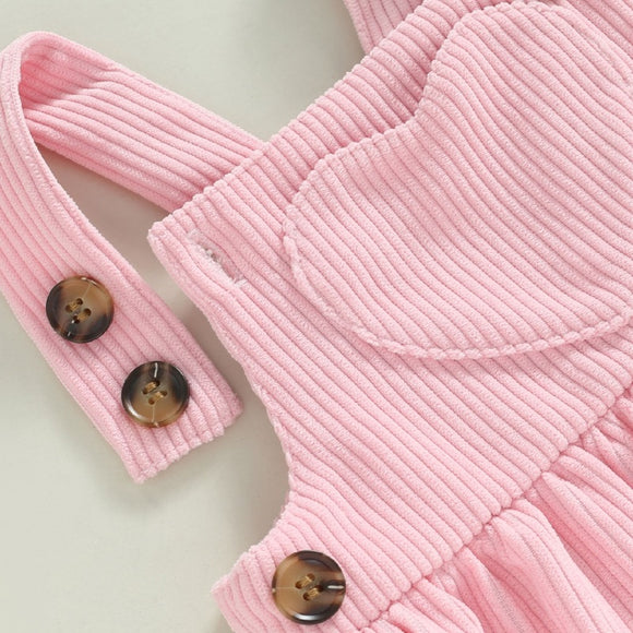 Conjunto Infantil Falda Peto con Top Estampado y Romper Triangular en Pana