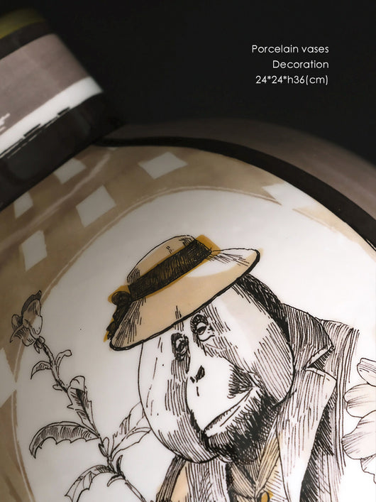 Jarrón de Porcelana con Decoración en Tono Cacao - Image 15