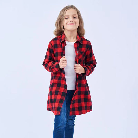 Camisa Cuadriculada de Manga Larga para Niñas - Tela Cepillada - Image 16