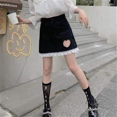 Falda Denim Negra Calada Cintura Alta Suelta Línea A para Mujer - Image 14