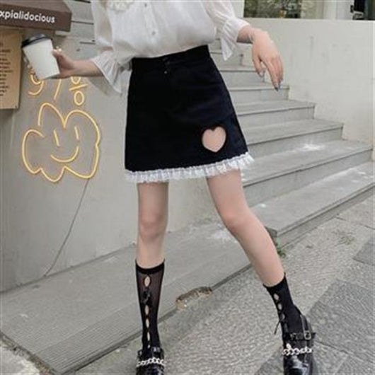Falda Denim Negra Calada Cintura Alta Suelta Línea A para Mujer - Image 14