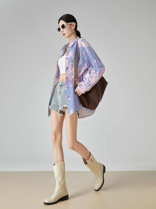 Blusa Suelta de Rayas Azules Estampada para Mujer - Image 2