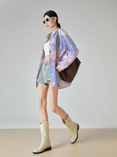 Blusa Suelta de Rayas Azules Estampada para Mujer - Image 2