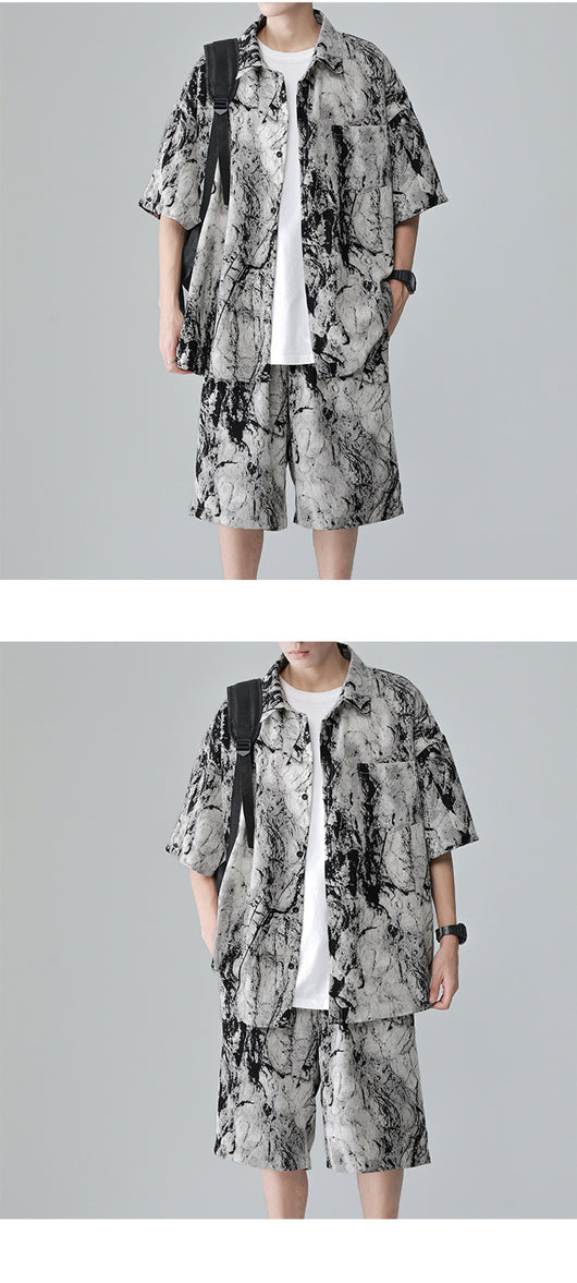 Conjunto de Playa para Hombre - Camisa Estampada y Pantalones Cortos Seda de Hielo Verano - Image 16