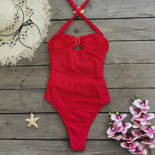 Traje de Baño Enterizo Elegante con Falda y Escote Hueco - Image 18