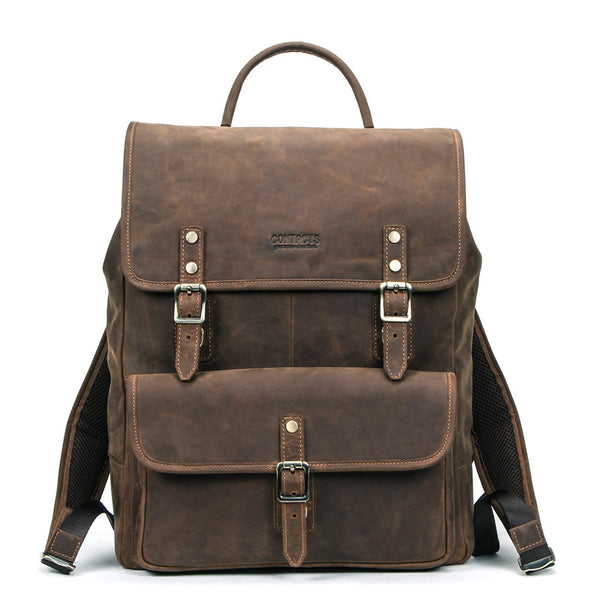 Mochila Vintage de Cuero Crazy Horse para Hombre - Black Angel Retro
