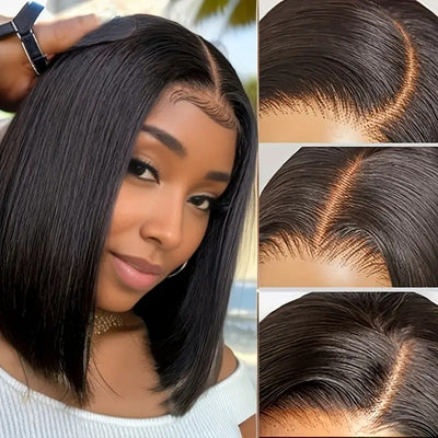 Peluca Frontal de Encaje Cabello Liso Medio Corto para Mujeres - Image 4