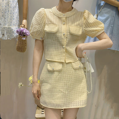 Conjunto de Falda Alta y Blusa de Perlas para Verano - Image 2
