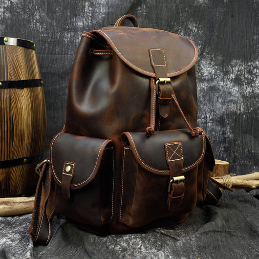 Mochila Casual de Cuero Genuino Estilo Retro para Hombre - Image 3
