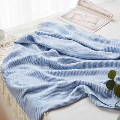 Manta Tejida Jacquard con Patrón de Onda y Flecos Espiga - Image 21