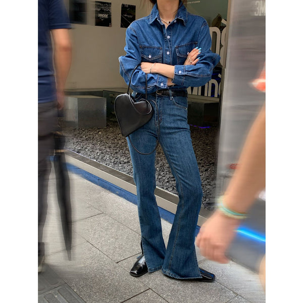 Jeans Acampanados Cintura Alta con Abertura Lateral para Mujer