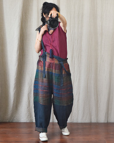 Pantalones de Lino con Tirantes y Patchwork Moderno - Image 12