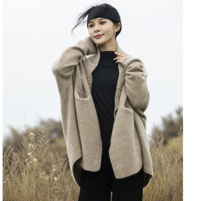 Cardigan Largo de Lana Pura con Hombros Caídos - Abrigo Tejido Grueso para Otoño e Invierno - Image 15
