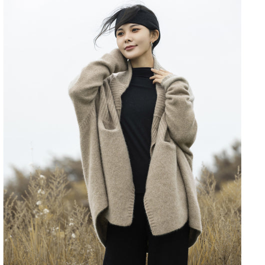 Cardigan Largo de Lana Pura con Hombros Caídos - Abrigo Tejido Grueso para Otoño e Invierno - Image 15