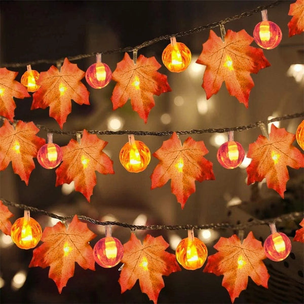 Guirnalda Luminosa Temática Calabaza y Arce para Decoración de Espacios