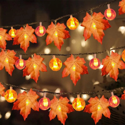 Guirnalda Luminosa Temática Calabaza y Arce para Decoración de Espacios