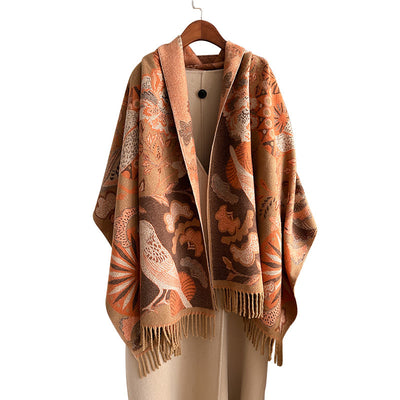 Bufanda Étnica Cálida de Diseño Floral y Aves para Mujer - Image 5