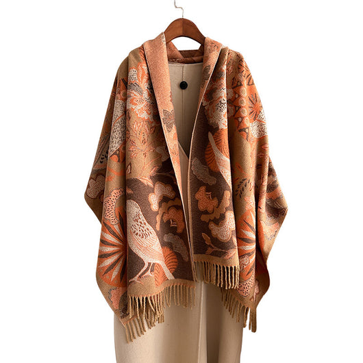 Bufanda Étnica Cálida de Diseño Floral y Aves para Mujer - Image 5