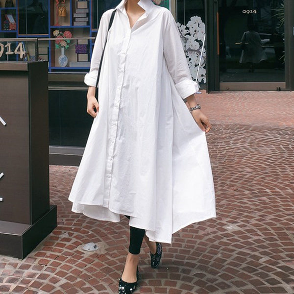 Vestido Camisa Casual Blanco y Negro con Diseño Irregular - Image 3
