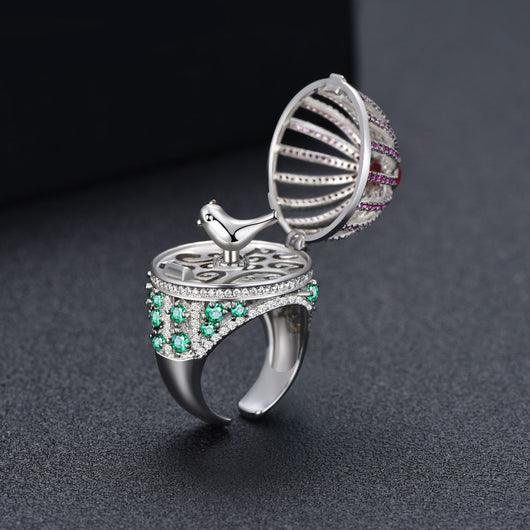 Anillo de Diamantes Personalizados con Circón Multicolor y Jaula Decorativa - Image 10