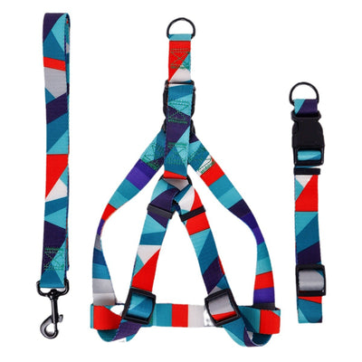 Pink, black, and white patterned polyester dog leash with a silver metal swivel snap hook, coiled on a white background. - Image 5