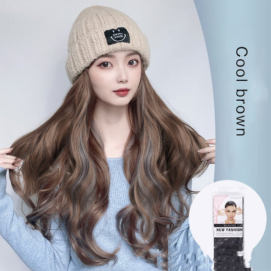 Gorro Peluca Degradado Beige Otoño Invierno - Cabello Rizado Largo