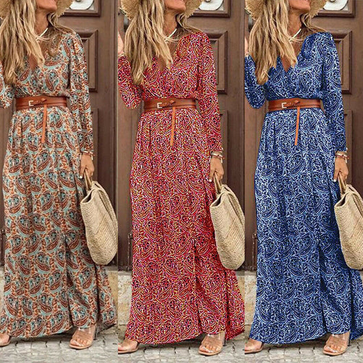 Vestido Bohemio Floral con Manga Larga y Escote en V - Image 4