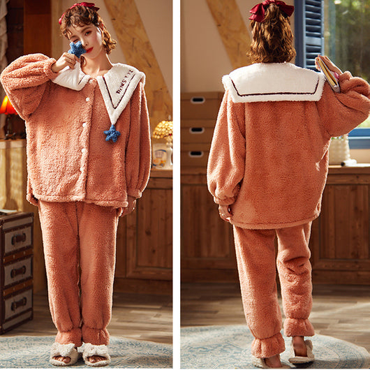 Pijama Térmico de Forro Polar Grueso para Mujer - Conjunto Invierno Coral - Image 8