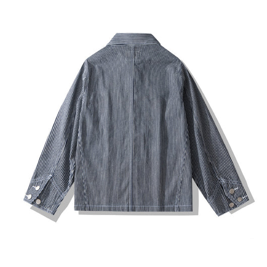 Chaqueta Motociclista Denim a Rayas con Múltiples Bolsillos - Image 3