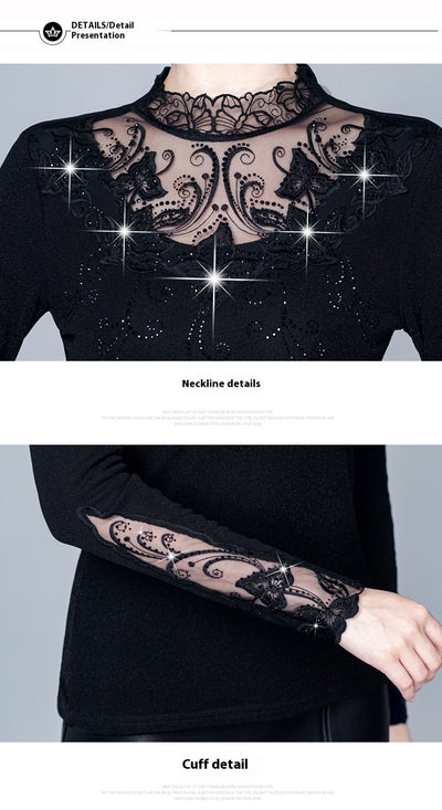 Blusa Cuello Alto con Encaje y Strass - Ajuste Slim para Otoño e Invierno - Image 26
