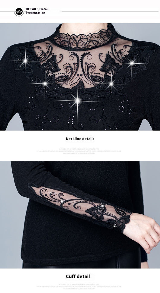 Blusa Cuello Alto con Encaje y Strass - Ajuste Slim para Otoño e Invierno - Image 26