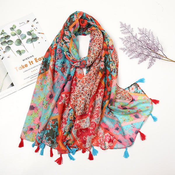 Pañuelo Bohemio Patchwork Retro con Estampado de Cachemira