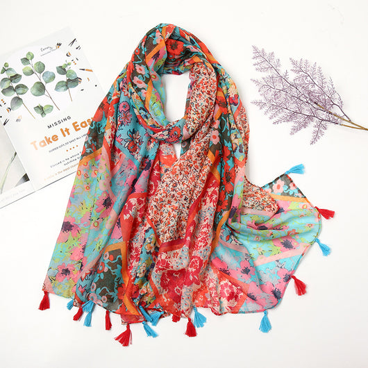 Pañuelo Bohemio Patchwork Retro con Estampado de Cachemira - Image 2